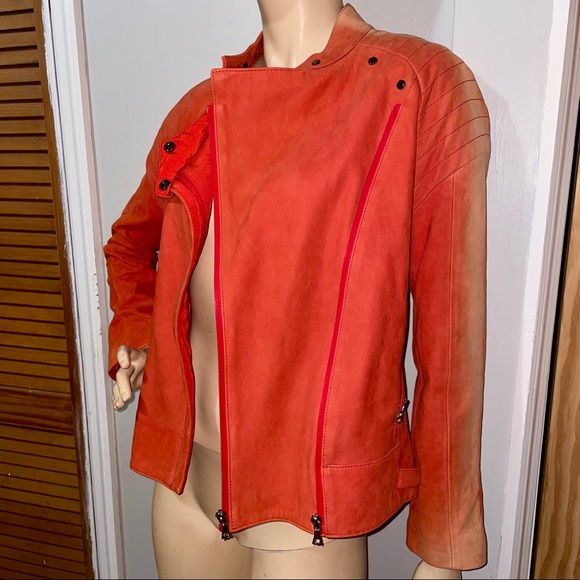 J Brand Red Leather & Suede Motorcycle Jacket